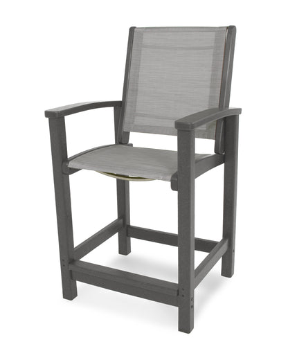 POLYWOOD® Coastal Counter Chair in Slate Grey / Metallic Sling