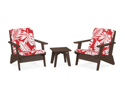 POLYWOOD® Riviera Modern Lounge 3-Piece Set in Mahogany / Leaf Crimson