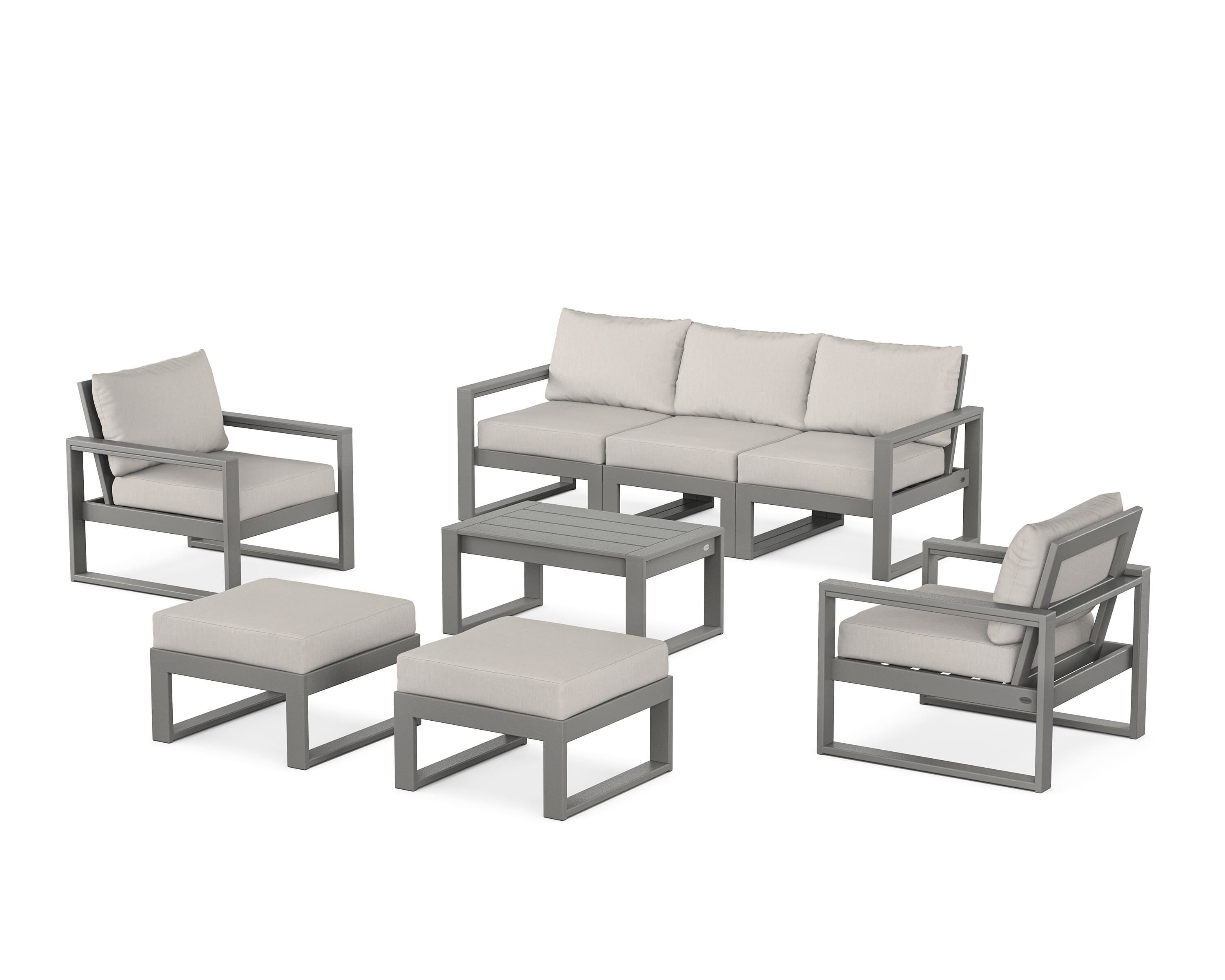 POLYWOOD® EDGE Sectional 8-Piece Lounge Sofa Set in Slate Grey / Cast Ash