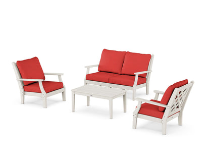 Country Living Wovendale 4-Piece Deep Seating Set with Loveseat in Sand / Crimson Linen