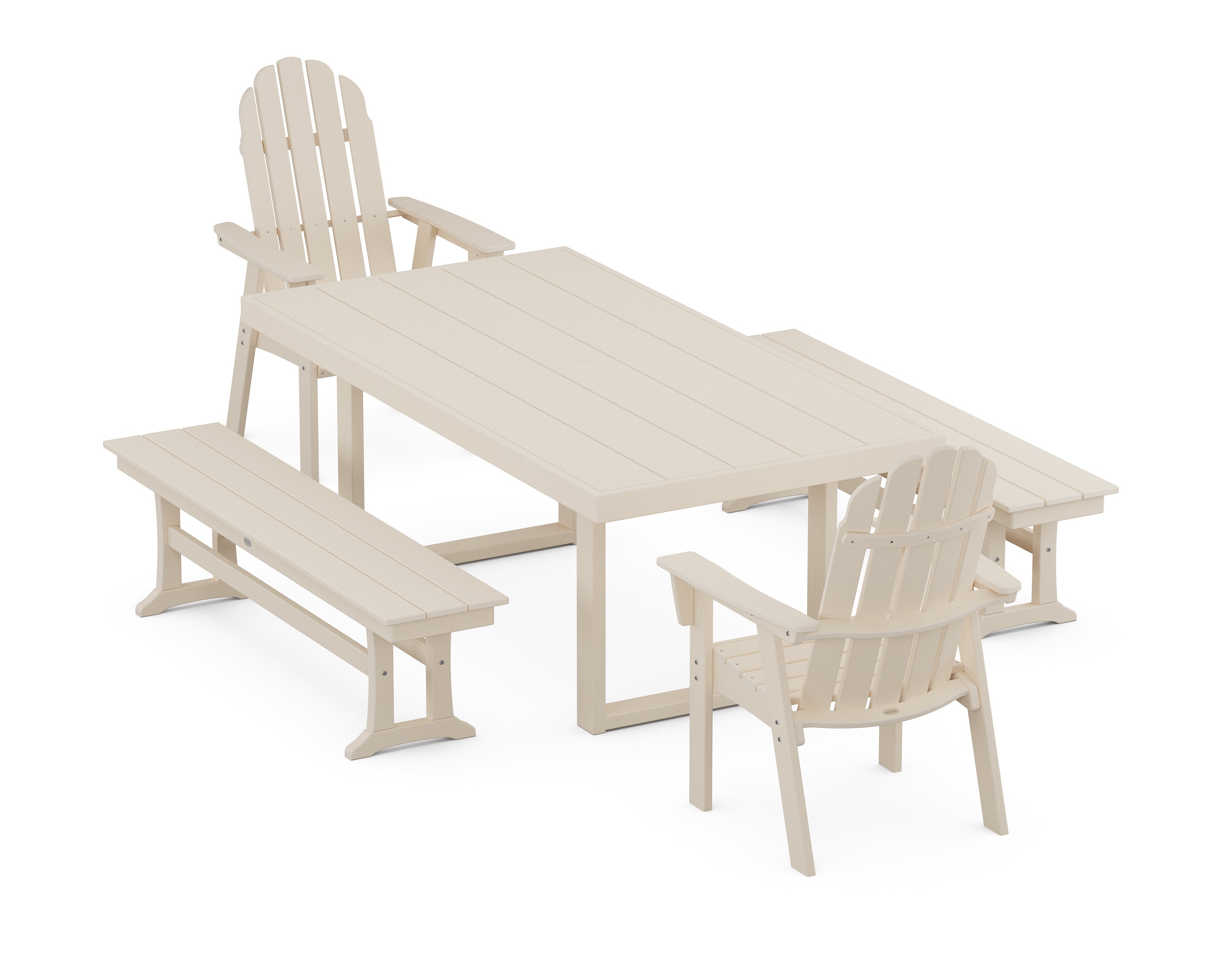 POLYWOOD® Vineyard Adirondack 5-Piece Dining Set with Benches in Sand