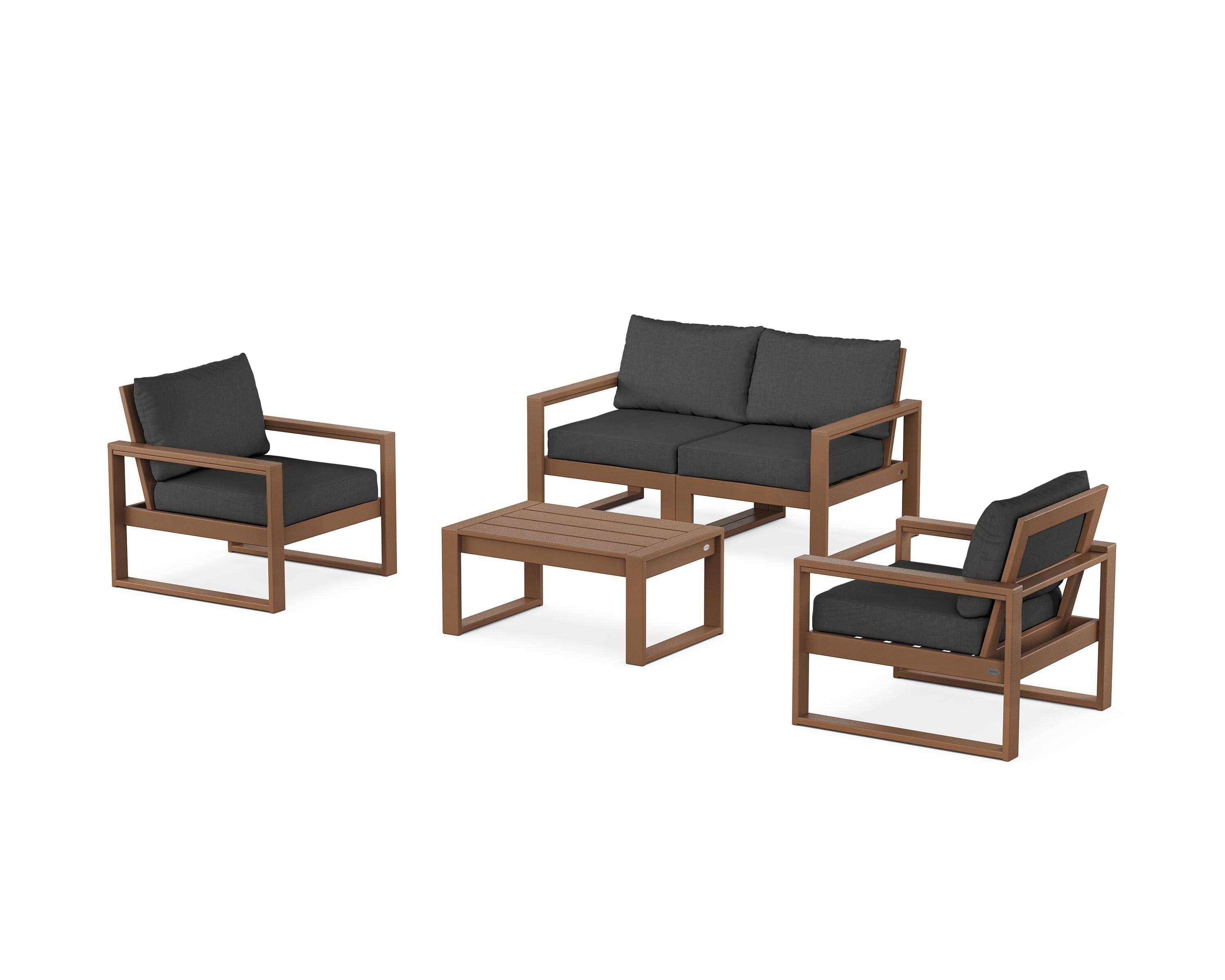 POLYWOOD® EDGE Sectional 4-Piece Deep Seating Set with Loveseat in Teak / Spectrum Carbon