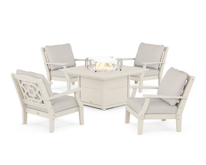 Martha Stewart by POLYWOOD® Chinoiserie 5-Piece Deep Seating Set with Fire Pit Table in Sand / Cast Ash