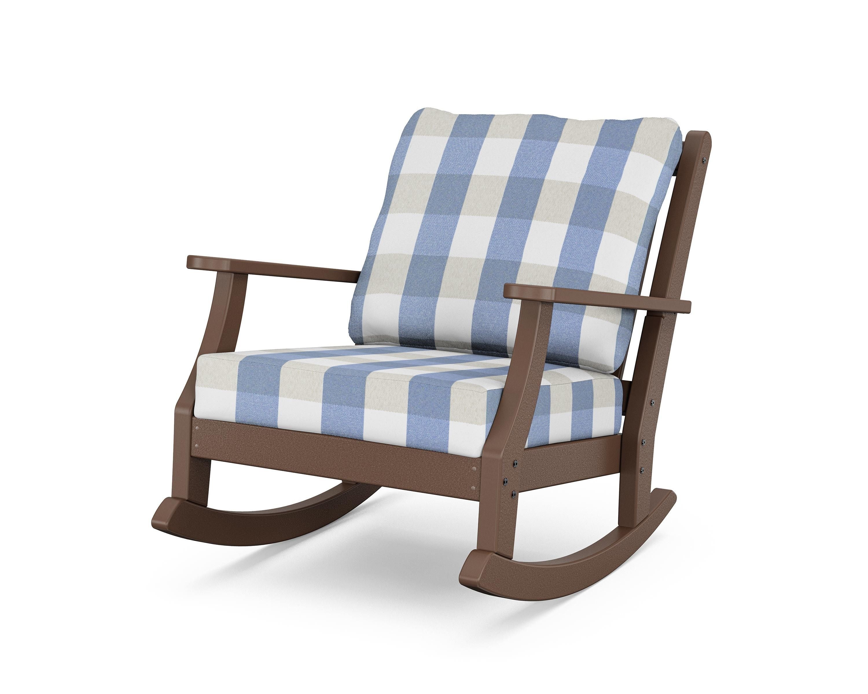 Country Living Wovendale Deep Seating Rocking Chair in Mahogany / Buffalo Plaid Sky Blue
