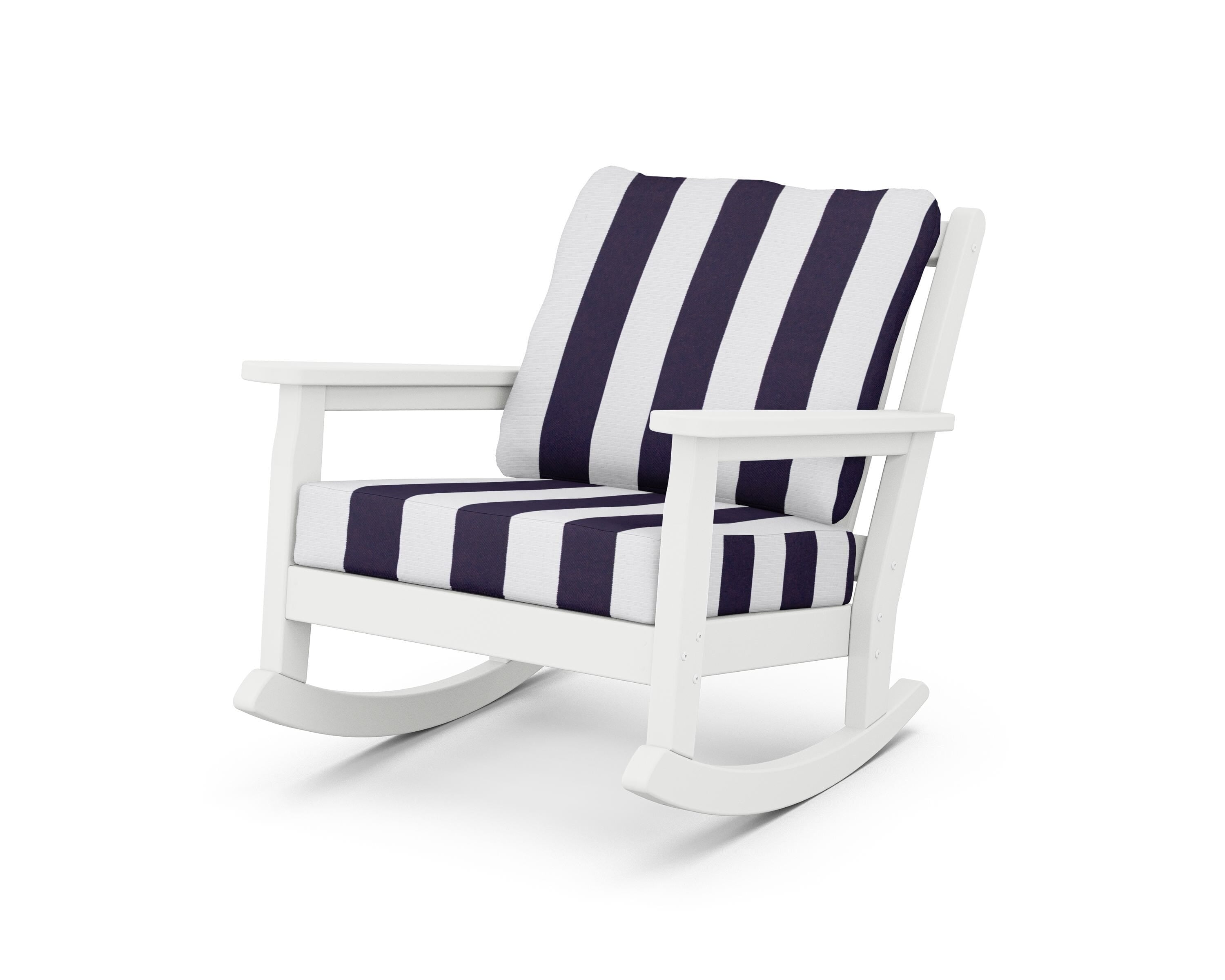 POLYWOOD® Chippendale Deep Seating Rocking Chair in White / Cabana Stripe Navy