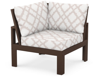 Unbranded Modular Corner Chair in Mahogany / Trellis Dune Burlap