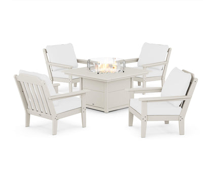 Country Living Cottage 5-Piece Deep Seating Set with Fire Pit Table in Sand / Natural
