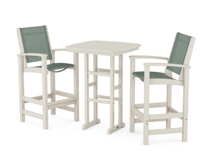POLYWOOD® Coastal 3-Piece Bar Set in Sand / Dupioni Sea Mist Sling