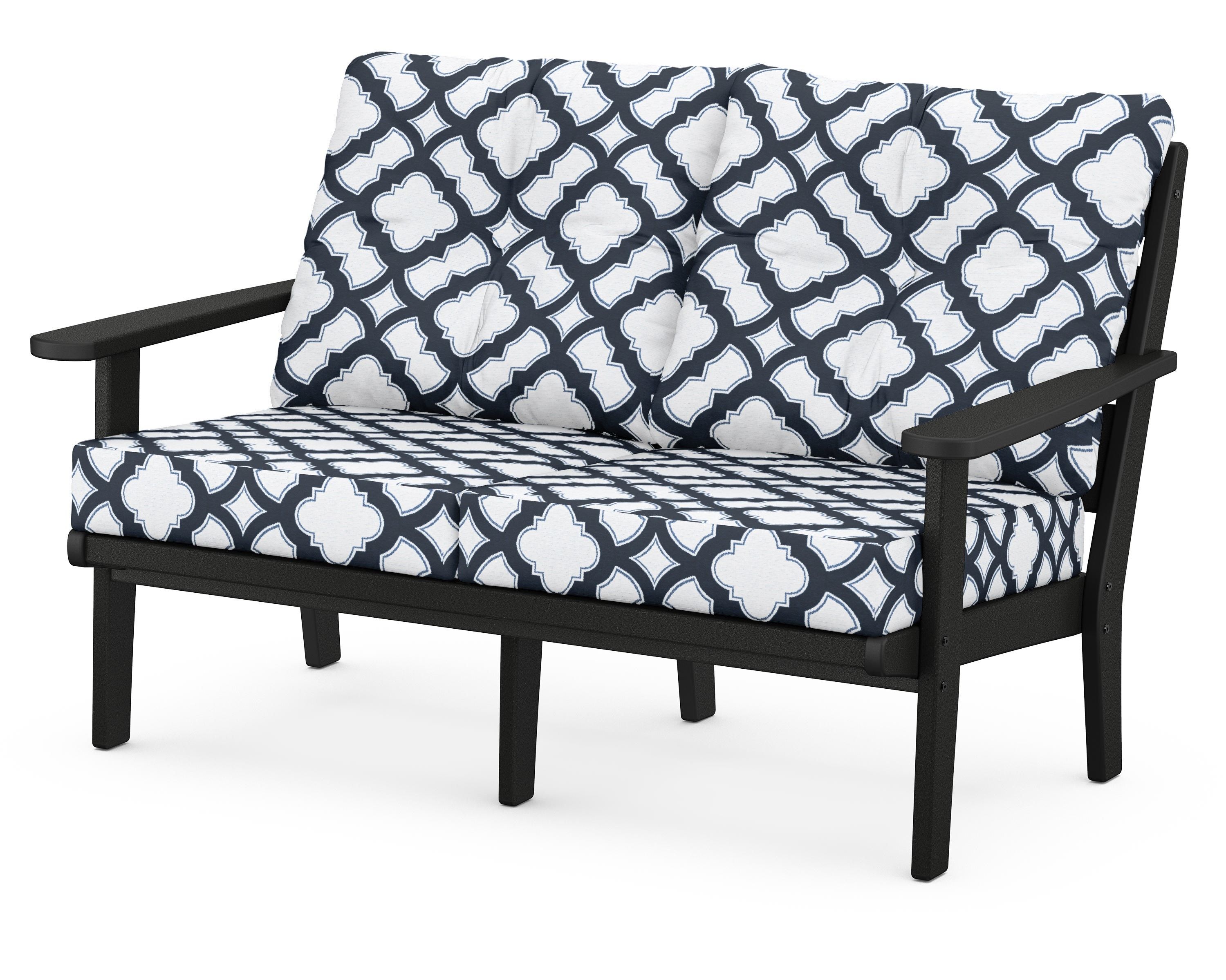 POLYWOOD® Lakeside Deep Seating Loveseat in Black / Trellis Marine Indigo
