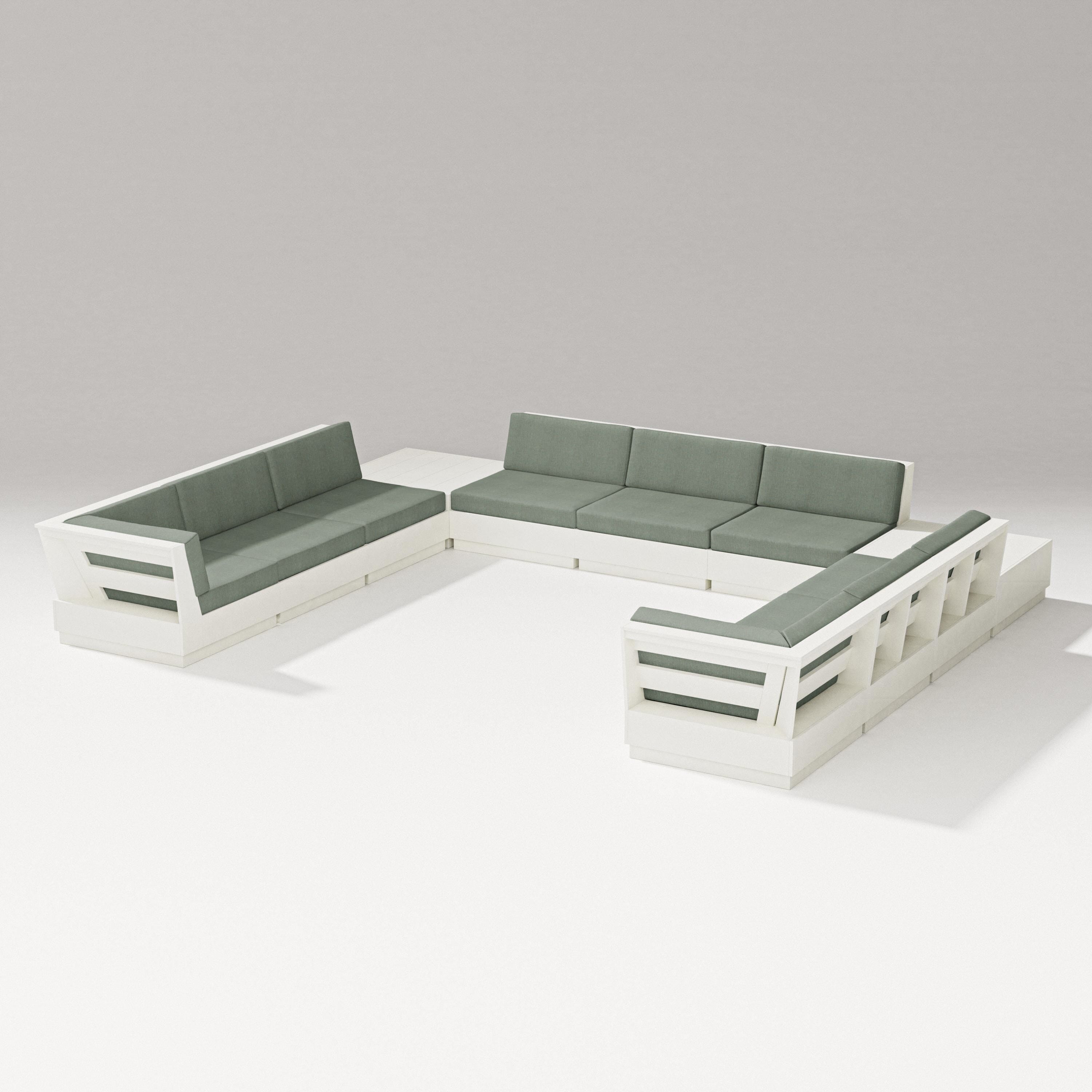 PW Designer Series Elevate 11-Piece U-Shaped Sofa Sectional in Vintage White / Cast Sage