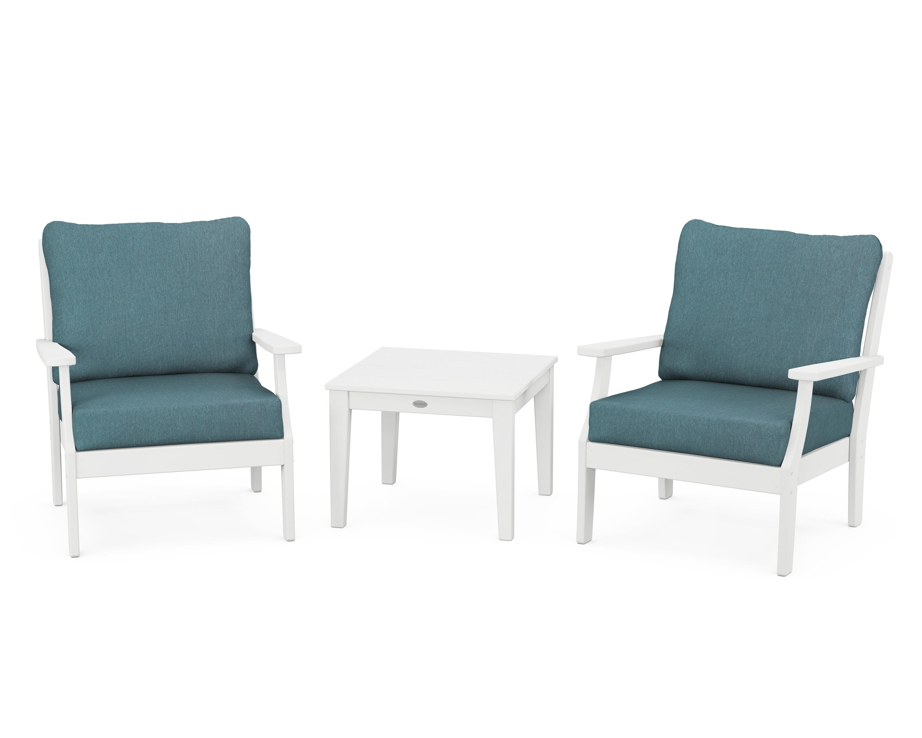 POLYWOOD® Braxton 3-Piece Deep Seating Set in White / Ocean Teal