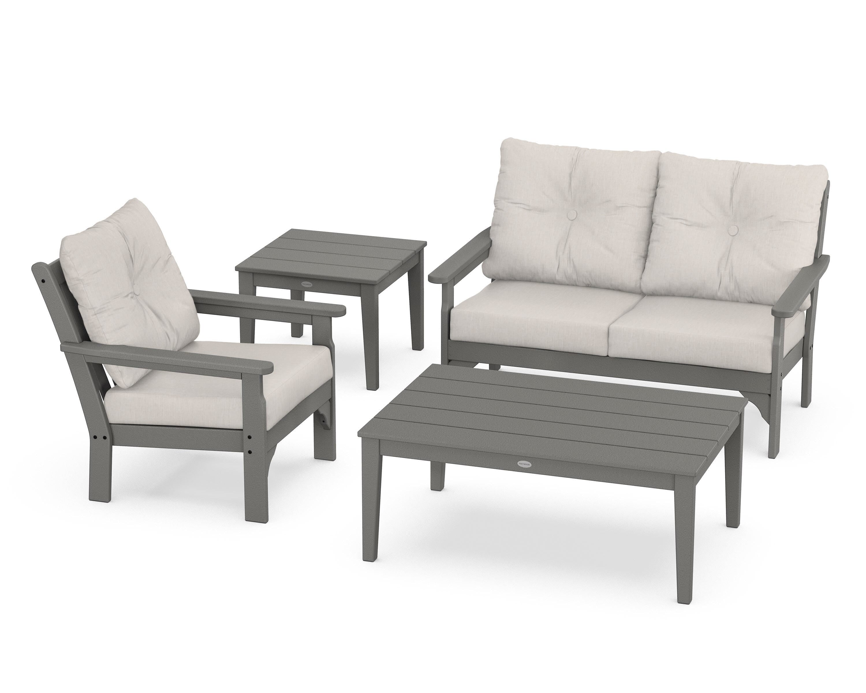 POLYWOOD® Vineyard 4-Piece Deep Seating Set in Slate Grey / Cast Ash