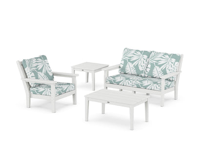 POLYWOOD® Chippendale 4-Piece Deep Seating Set in White / Leaf Glacier Spa