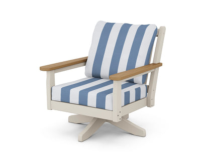 POLYWOOD® Chippendale Deep Seating Swivel Chair in Sand / Natural / Cabana Stripe Sky Blue