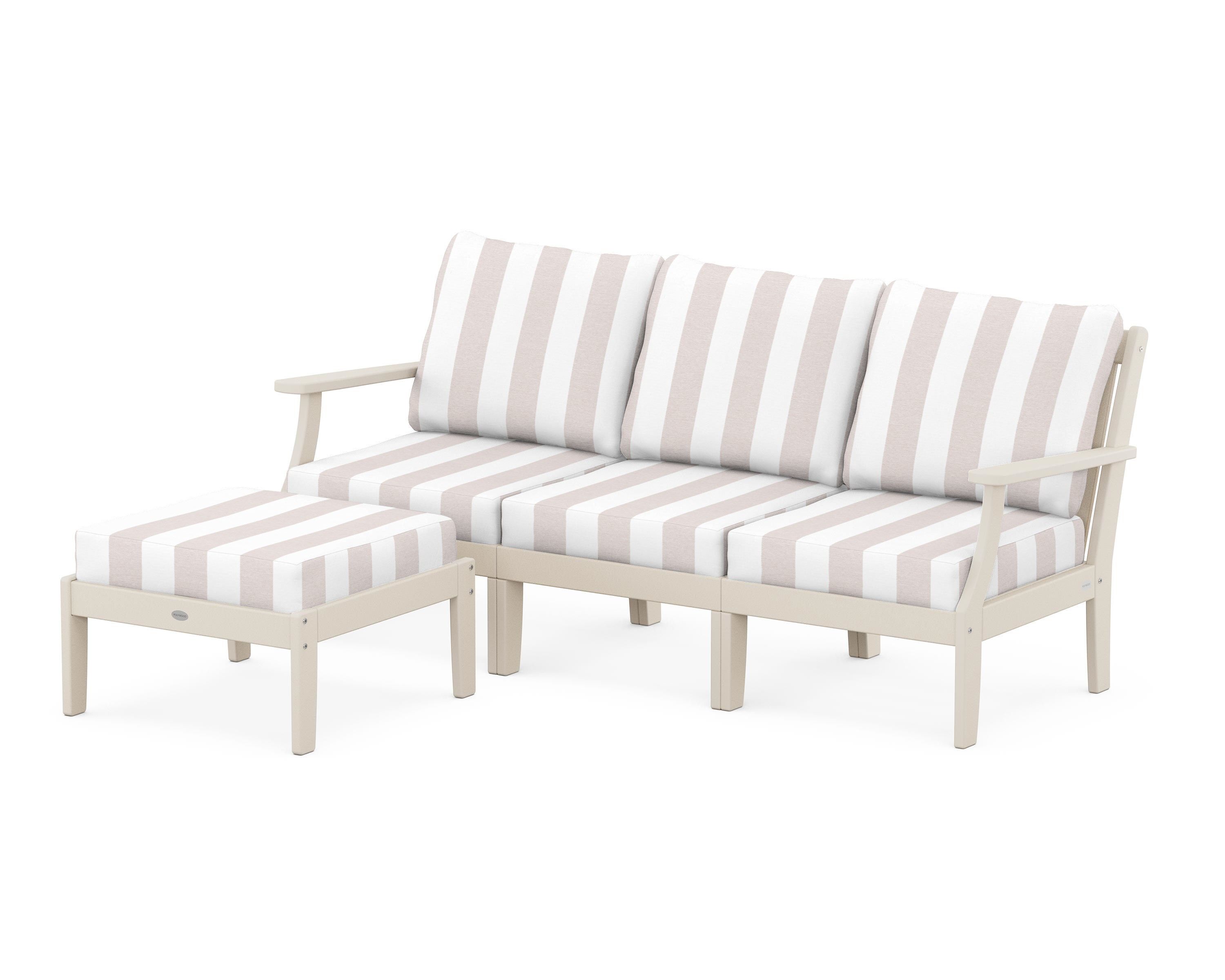 POLYWOOD® Braxton Modular 4-Piece Deep Seating Set with Ottoman in Sand / Cabana Stripe Dune Burlap