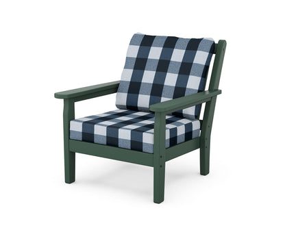POLYWOOD® Chippendale Deep Seating Chair in Green / Buffalo Plaid Marine Indigo