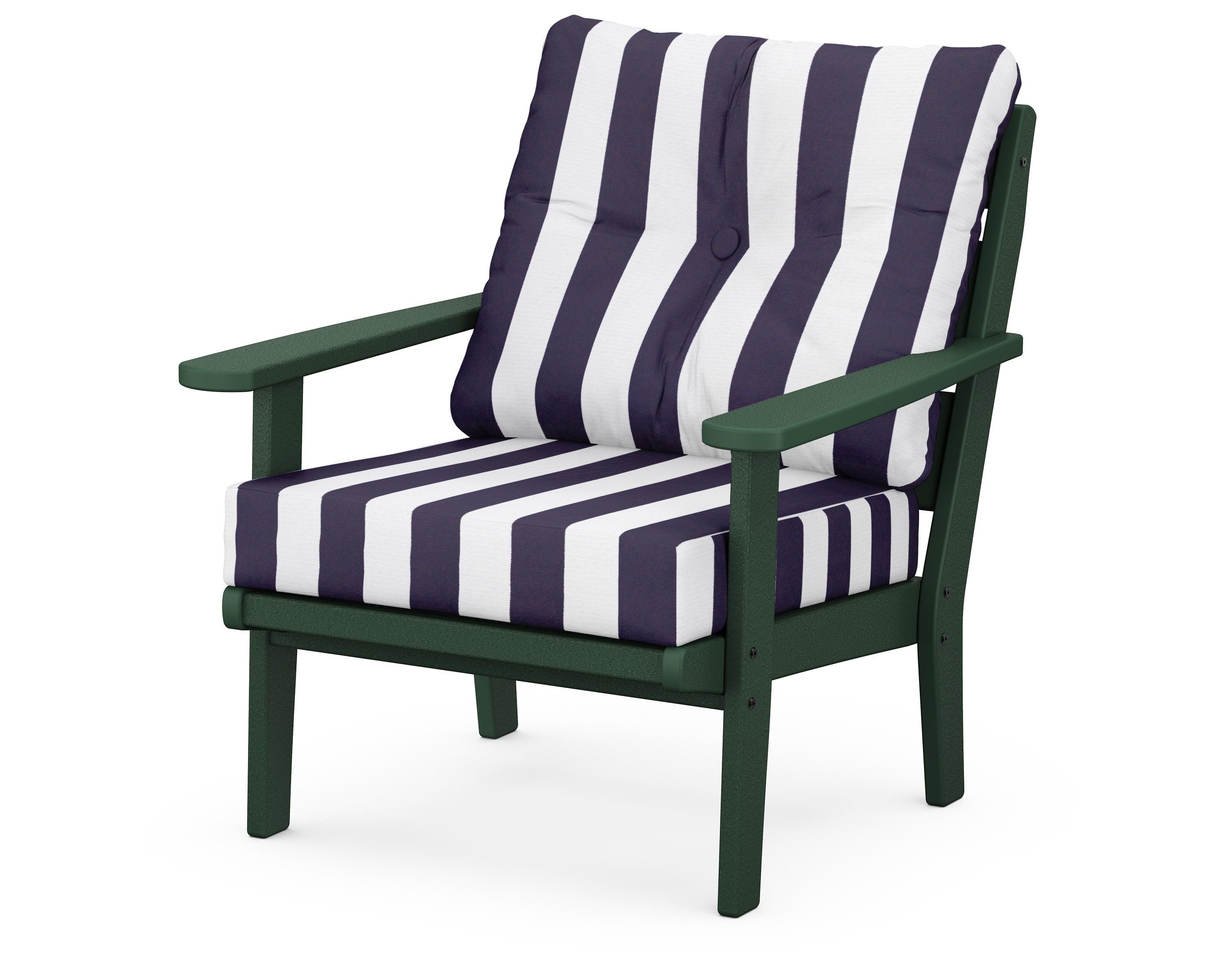 POLYWOOD® Lakeside Deep Seating Chair in Green / Cabana Stripe Navy