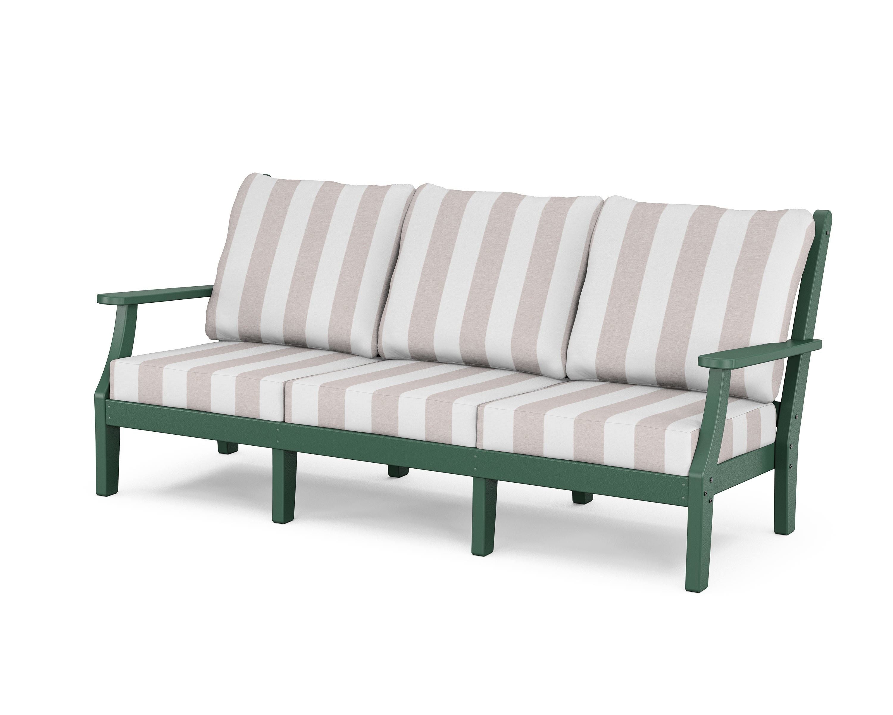 Country Living Wovendale Deep Seating Sofa in Green / Cabana Stripe Dune Burlap