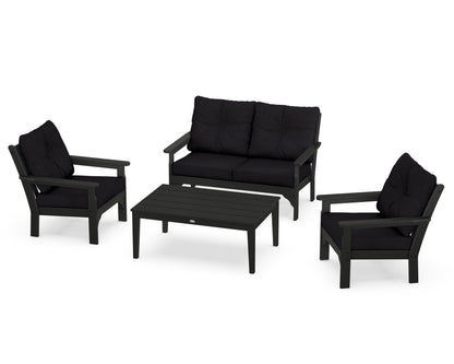 POLYWOOD® Vineyard 4-Piece Deep Seating Set in Black / Midnight Linen