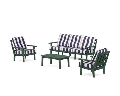 POLYWOOD® Oxford 4-Piece Deep Seating Set with Sofa in Green / Cabana Stripe Navy