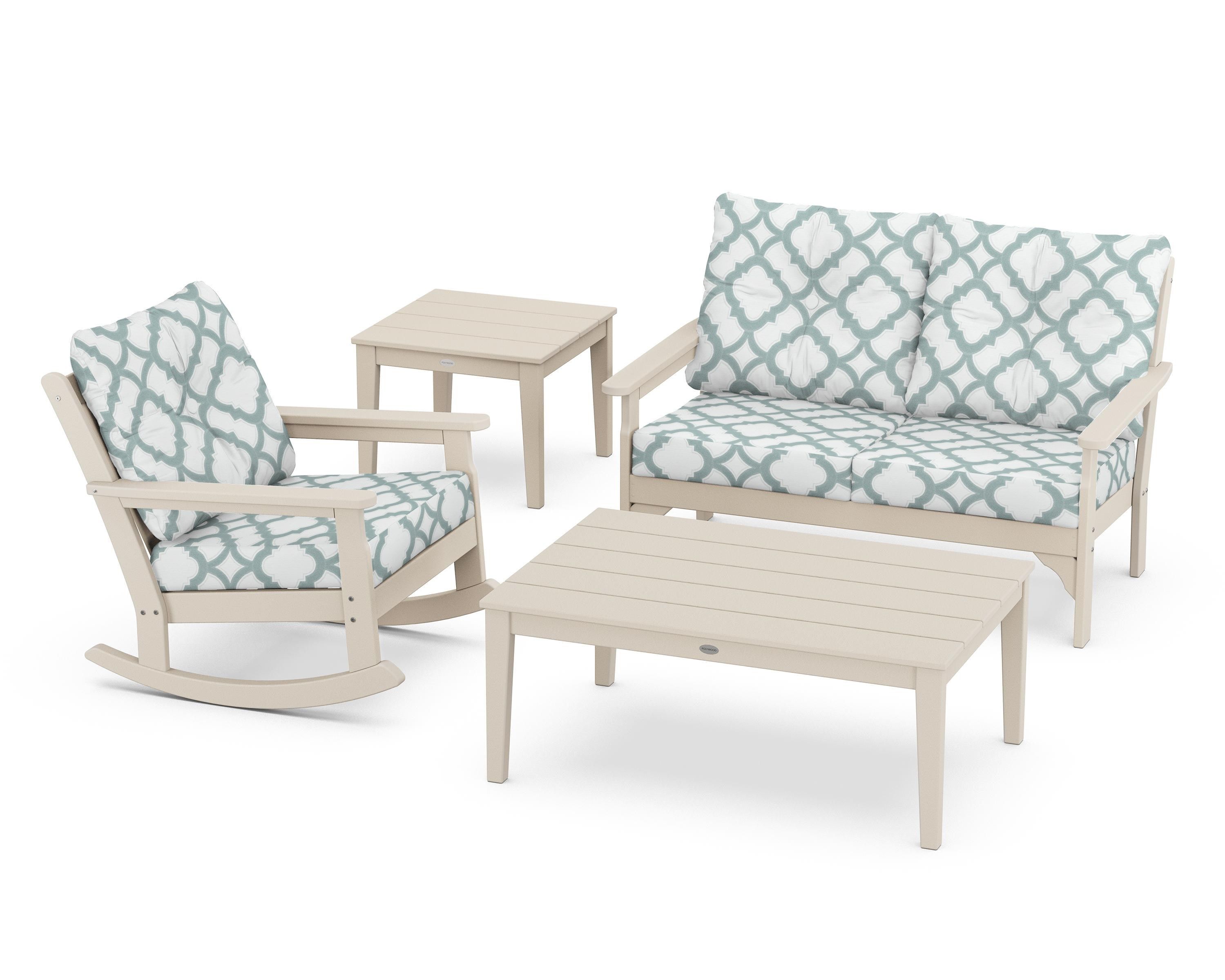 POLYWOOD® Vineyard 4-Piece Deep Seating Rocker Set in Sand / Trellis Glacier Spa