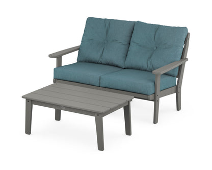 POLYWOOD® Lakeside 2-Piece Lounge Loveseat Set in Slate Grey / Ocean Teal