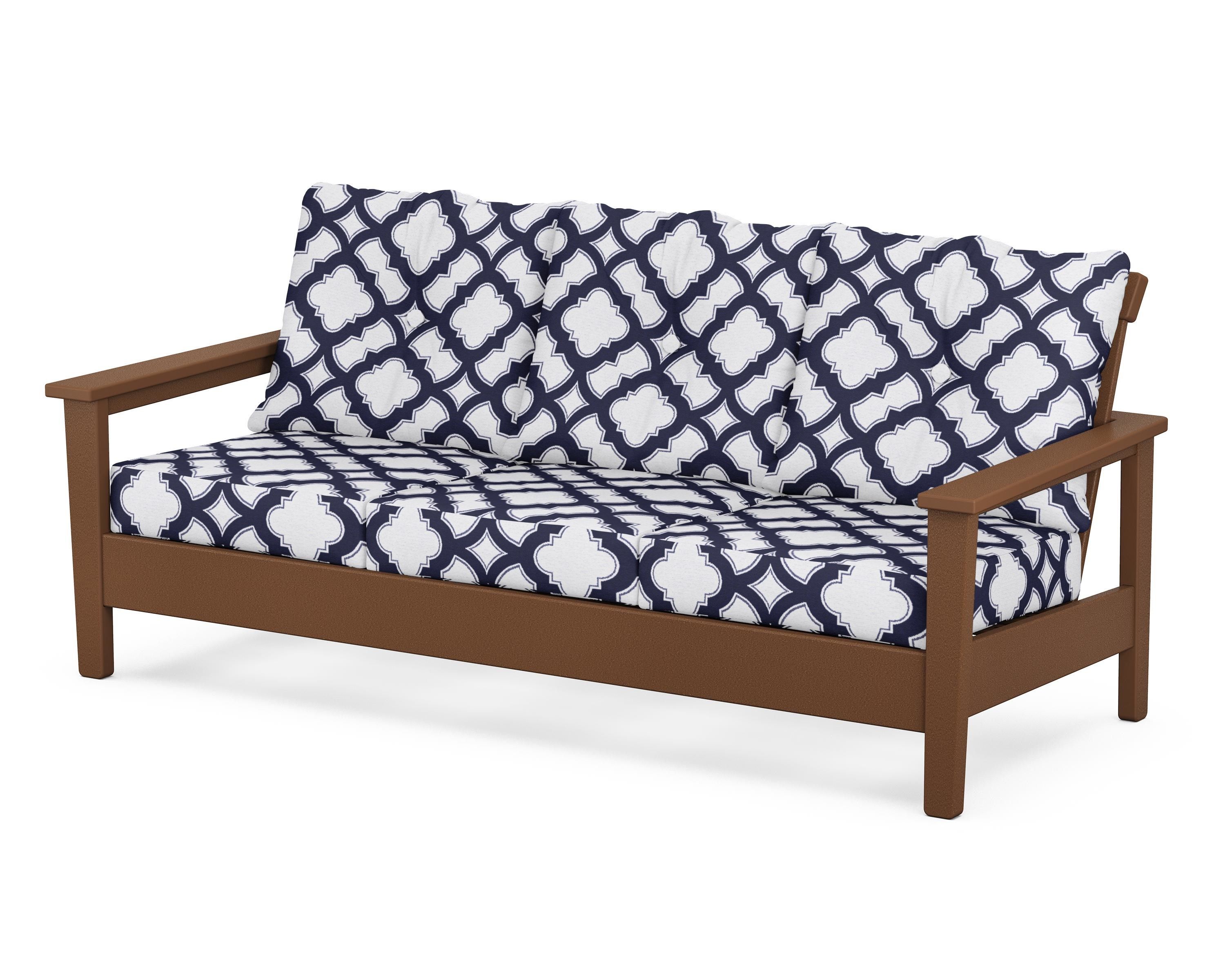 POLYWOOD® Prescott Deep Seating Sofa in Teak / Trellis Navy