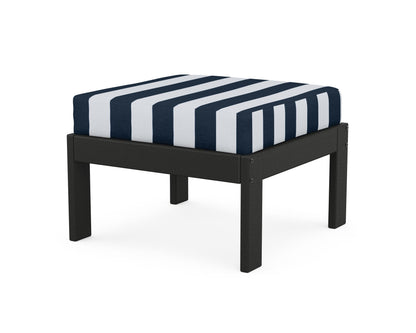 POLYWOOD® Vineyard Modular Ottoman in Black / Cabana Stripe Marine Indigo