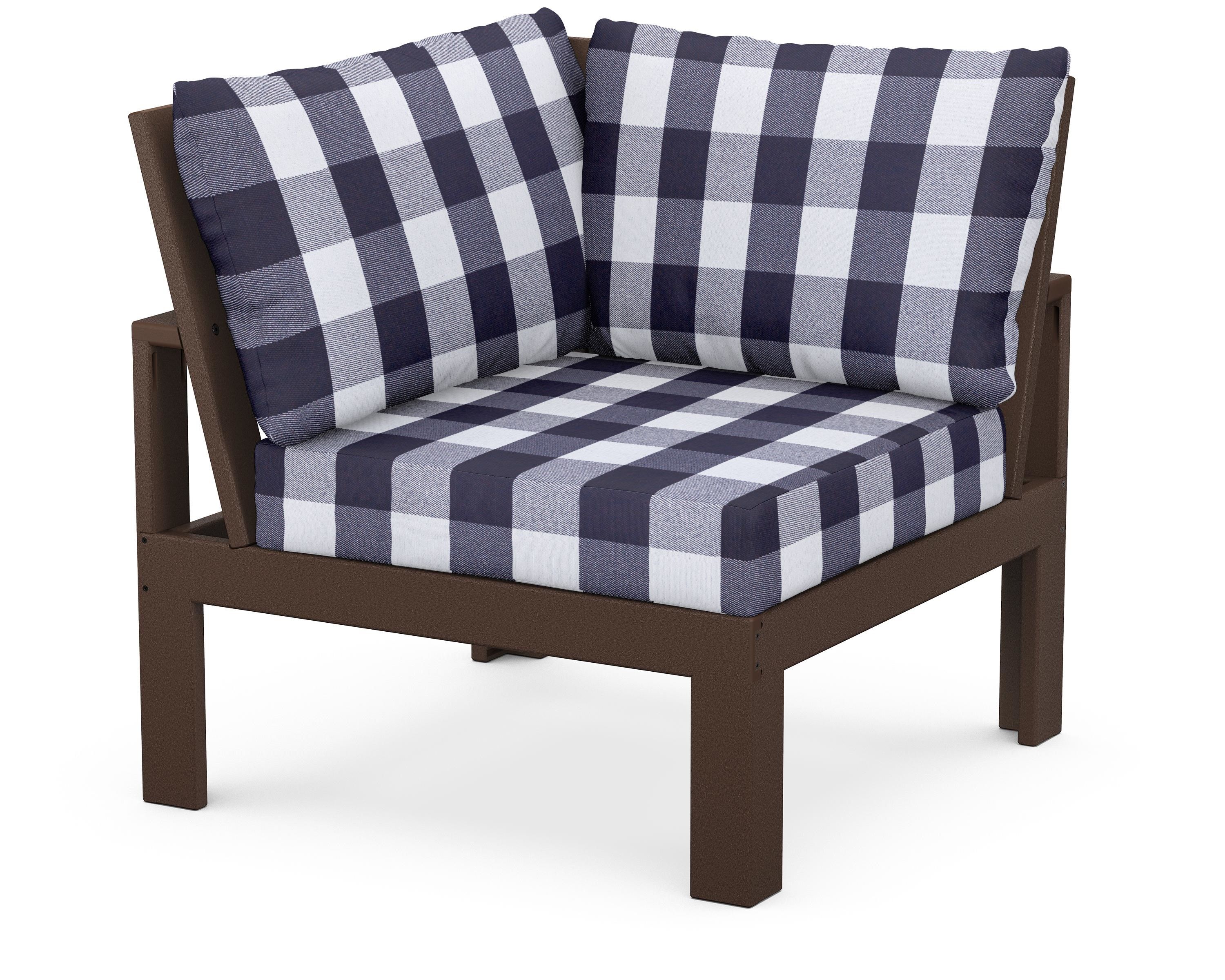 Unbranded Modular Corner Chair in Mahogany / Buffalo Plaid Navy