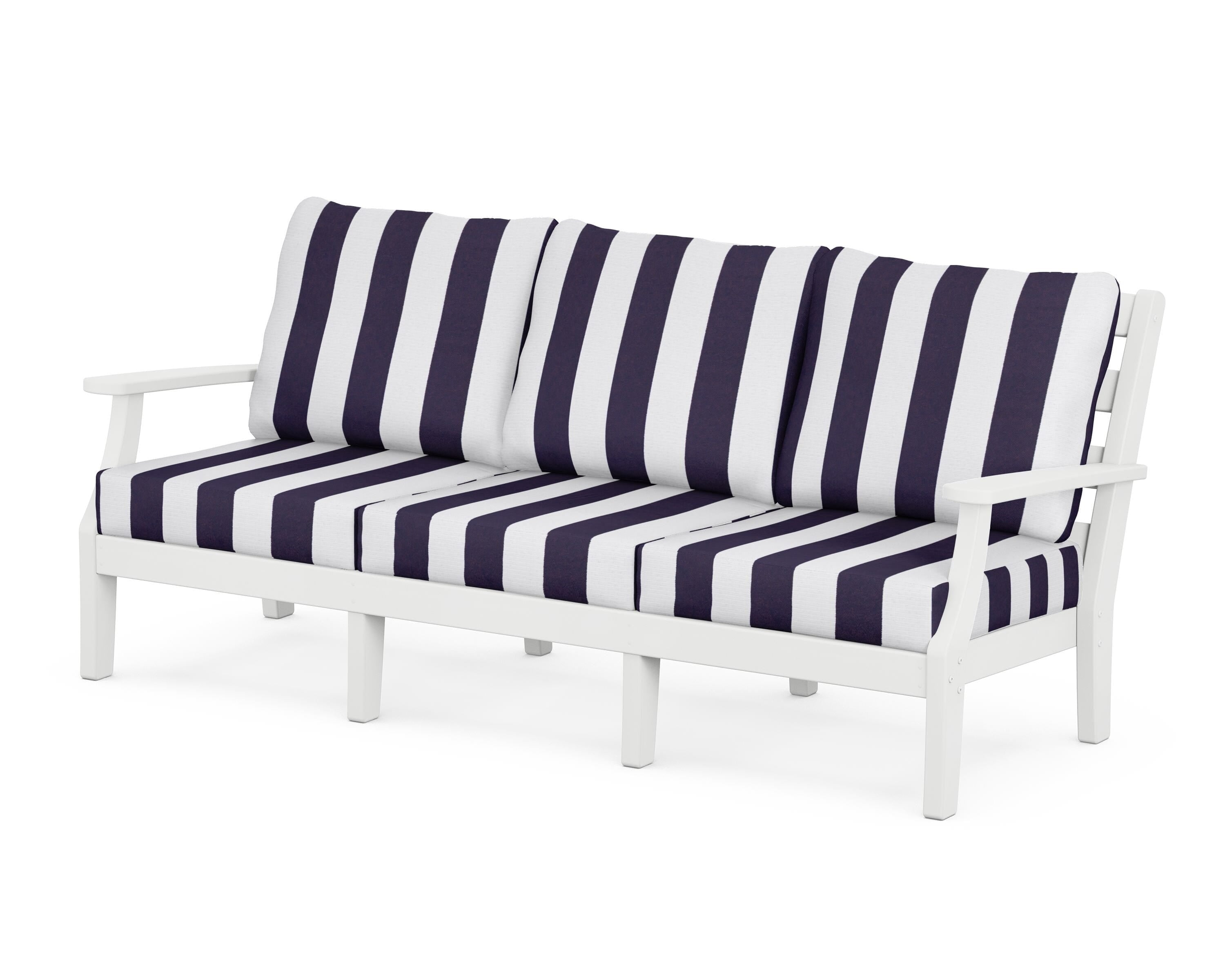 POLYWOOD® Chesapeake Deep Seating Sofa in White / Cabana Stripe Navy