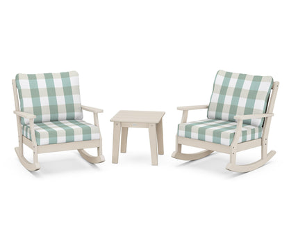 POLYWOOD® Braxton 3-Piece Deep Seating Rocker Set in Sand / Buffalo Plaid Glacier Spa