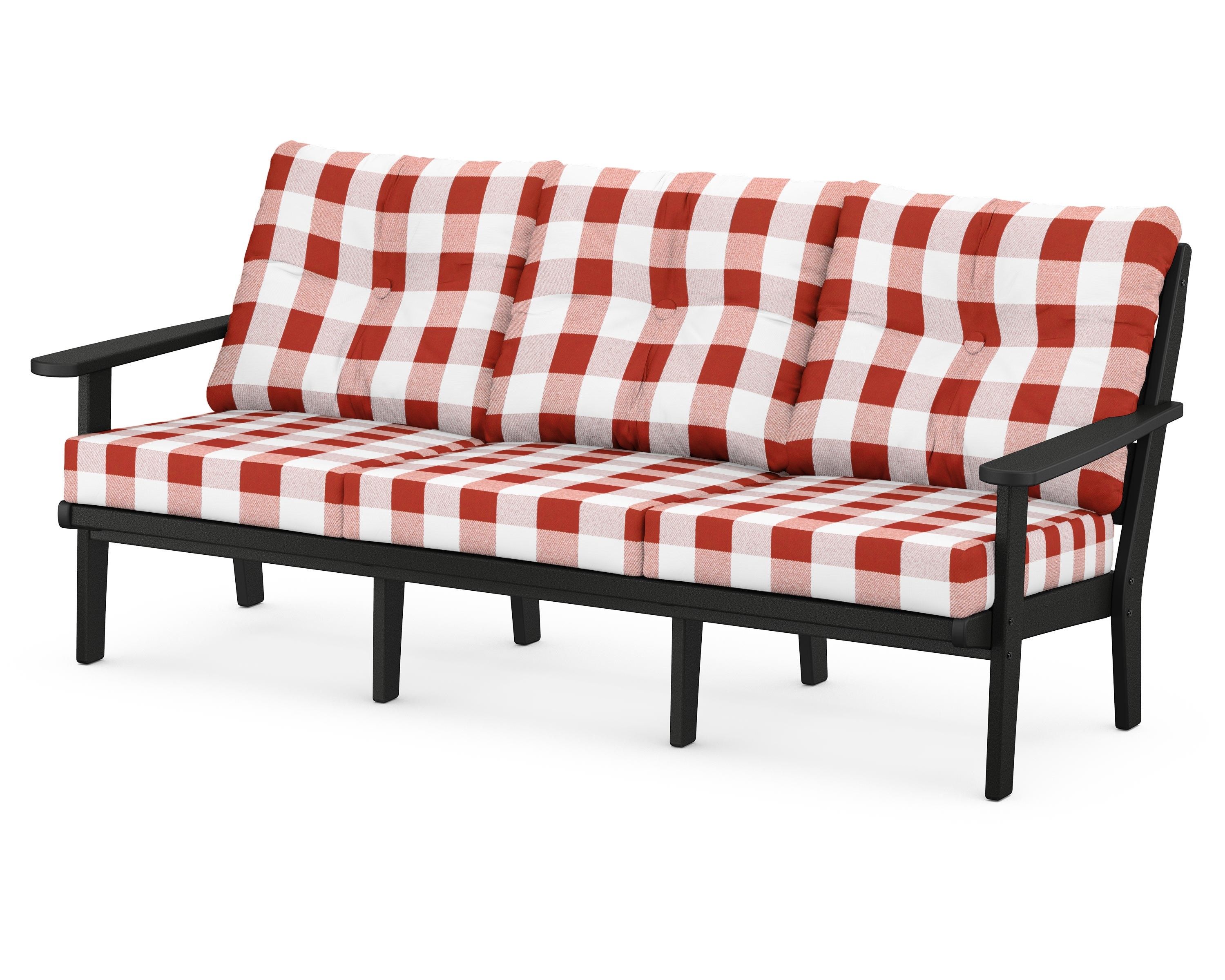 POLYWOOD® Lakeside Deep Seating Sofa in Black / Buffalo Plaid Crimson