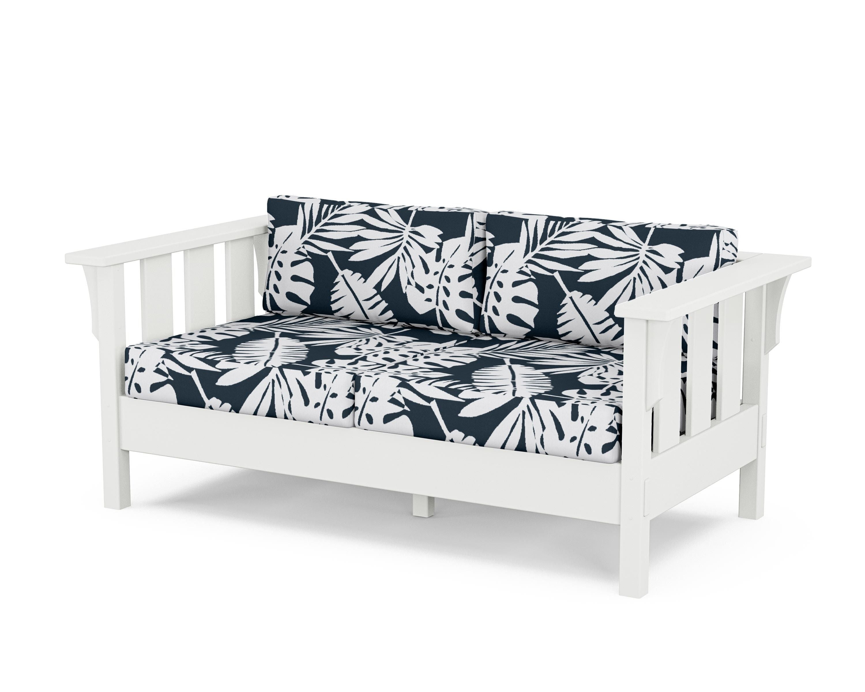 Martha Stewart by POLYWOOD® Acadia Deep Seating Loveseat in White / Leaf Marine Indigo