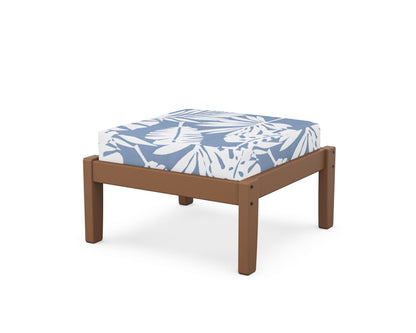 Unbranded Deep Seating Ottoman in Teak / Leaf Sky Blue