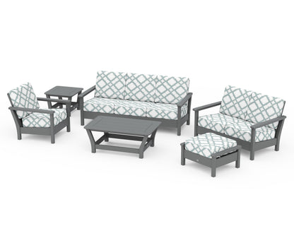 POLYWOOD® Harbour 6-Piece Outdoor Living Set in Slate Grey / Trellis Glacier Spa