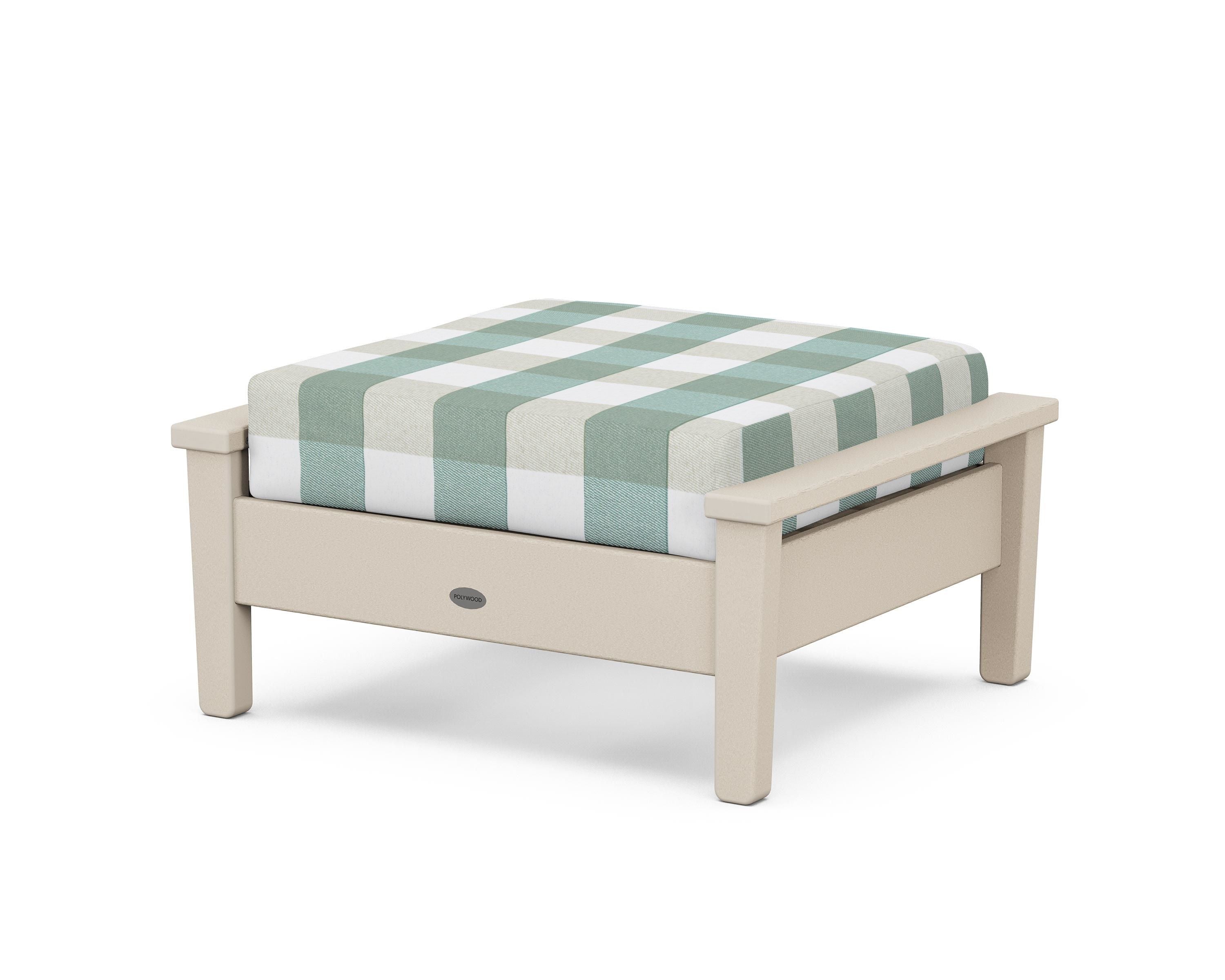 POLYWOOD® Prescott Deep Seating Ottoman in Sand / Buffalo Plaid Glacier Spa