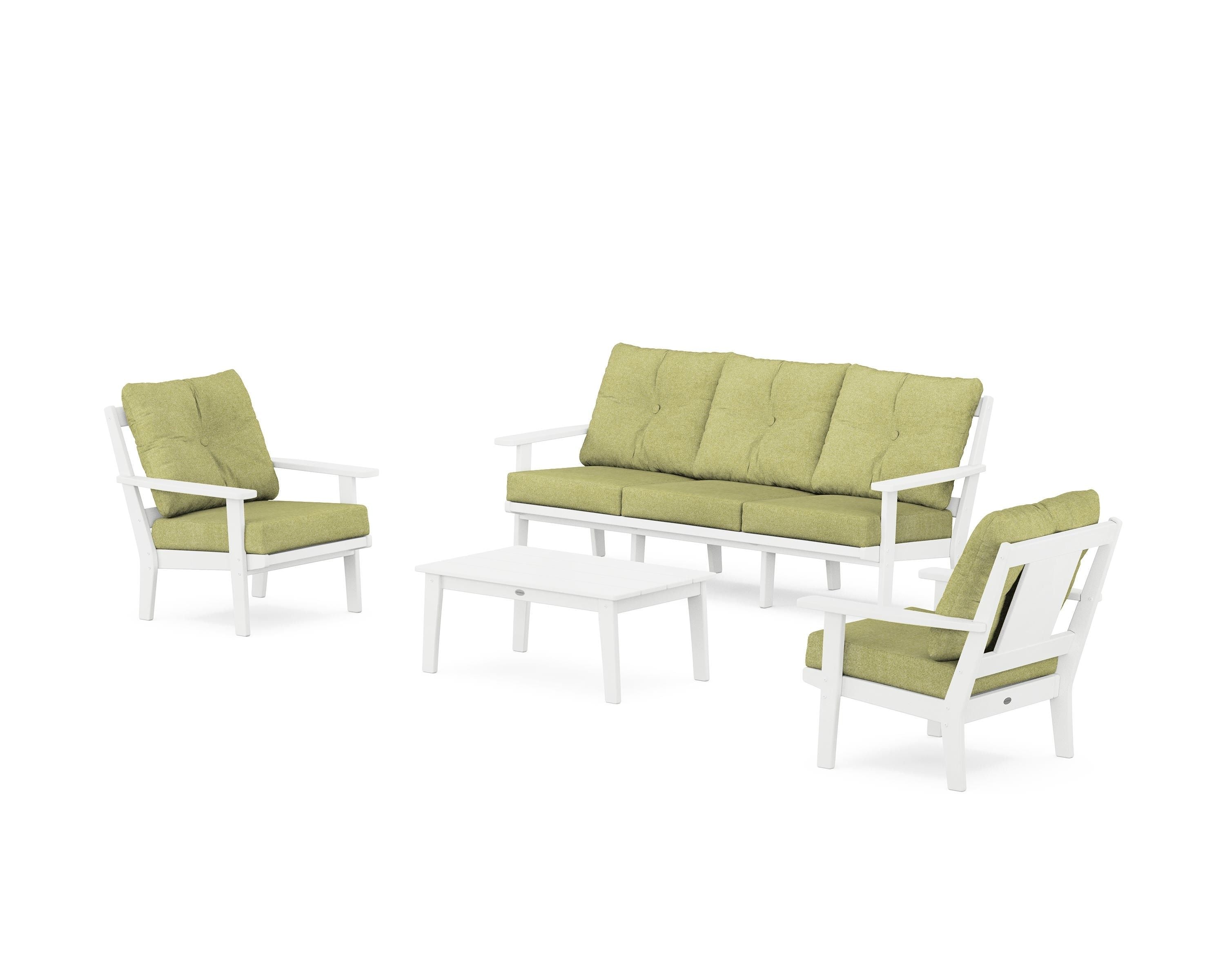 POLYWOOD® Prairie 4-Piece Deep Seating Set with Sofa in White / Chartreuse Boucle