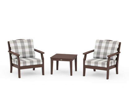 Draper James™ by  POLYWOOD® Savannah 3-Piece Deep Seating Set in Mahogany / Buffalo Plaid Grey Mist