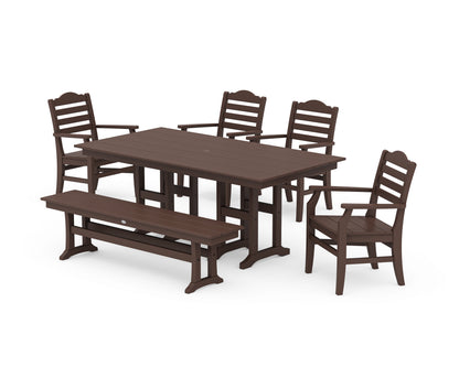 POLYWOOD® Savannah 6-Piece Farmhouse Dining Set with Bench in Mahogany