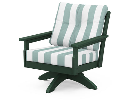 POLYWOOD® Vineyard Deep Seating Swivel Chair in Green / Cabana Stripe Glacier Spa