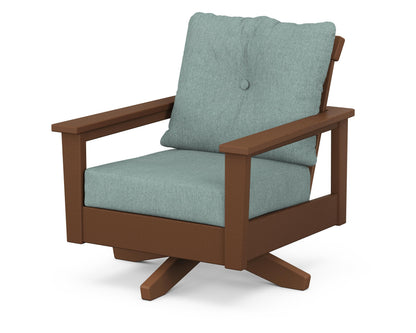 POLYWOOD® Prescott Deep Seating Swivel Chair in Teak / Glacier Spa