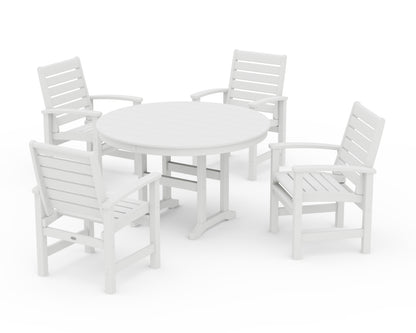POLYWOOD® Signature 5-Piece Round Farmhouse Dining Set in White