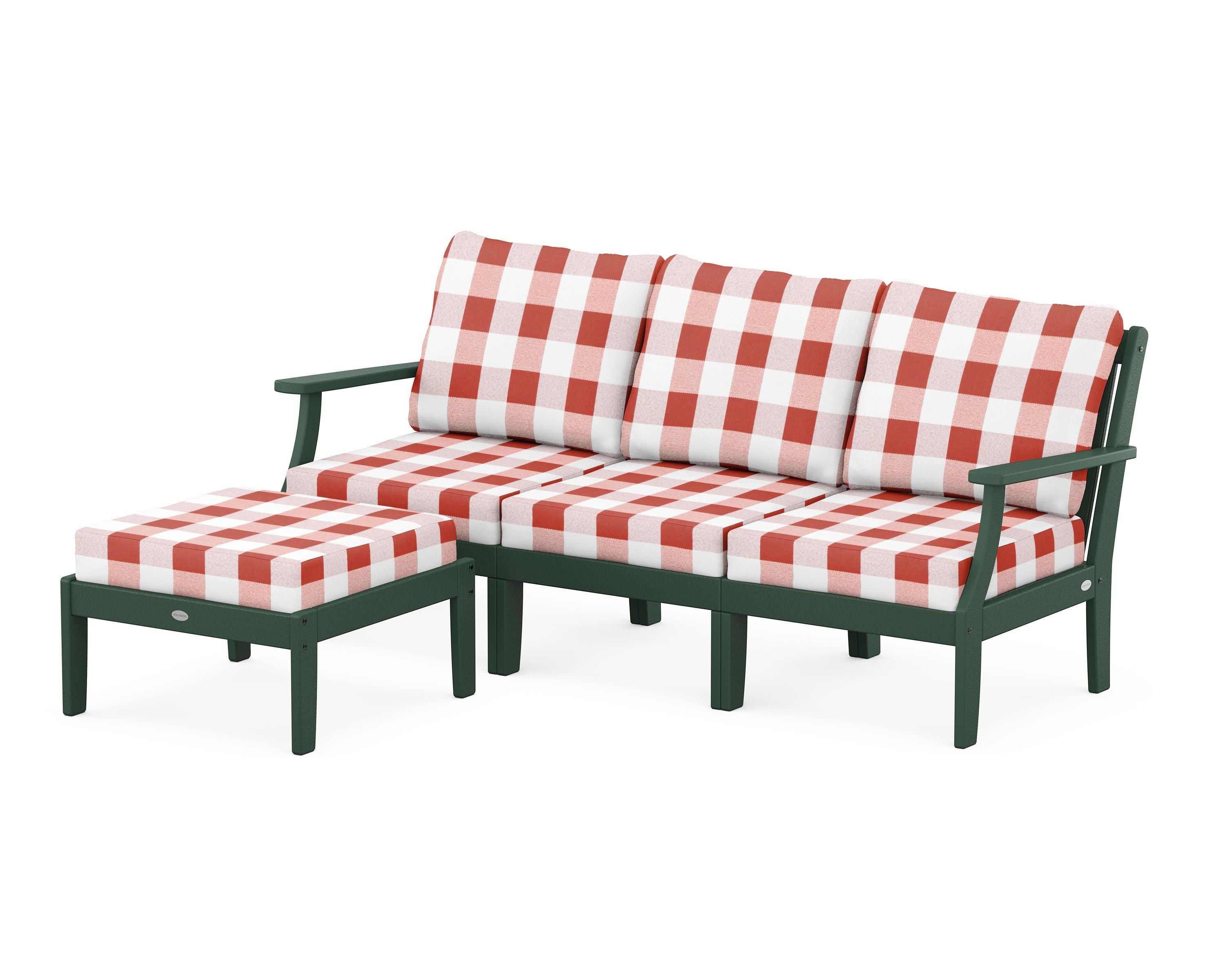 POLYWOOD® Braxton Modular 4-Piece Deep Seating Set with Ottoman in Green / Buffalo Plaid Crimson