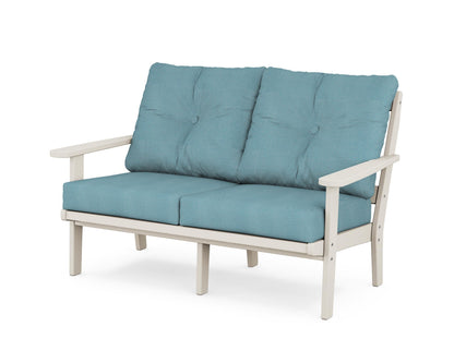 POLYWOOD® Mission Deep Seating Loveseat in Sand / Lattice Sky Blue