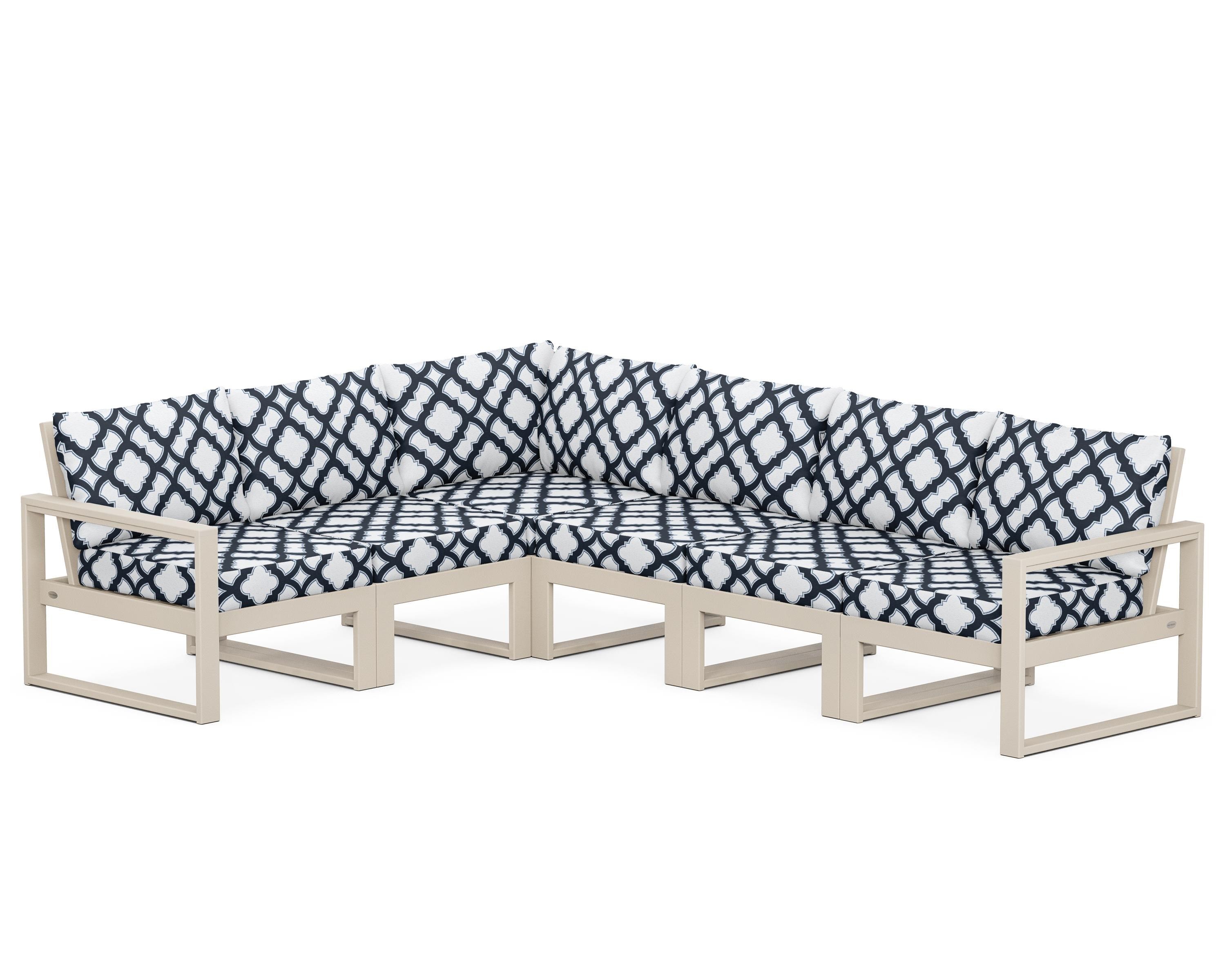 POLYWOOD® EDGE 6-Piece Modular Deep Seating Set in Sand / Trellis Marine Indigo
