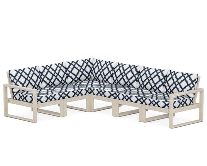 POLYWOOD® EDGE 6-Piece Modular Deep Seating Set in Sand / Trellis Marine Indigo