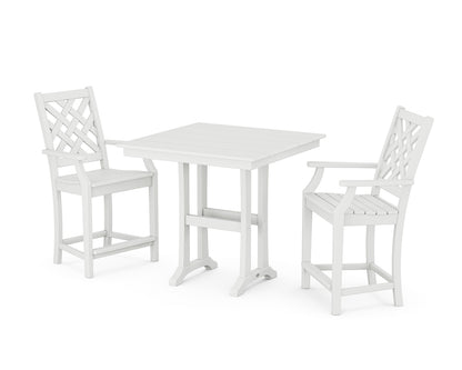 Country Living Wovendale 3-Piece Farmhouse Counter Set with Trestle Legs in White