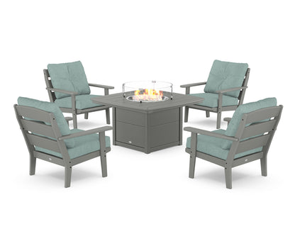 POLYWOOD® Lakeside 5-Piece Deep Seating Set with Nautical Fire Pit Table in Slate Grey / Glacier Spa