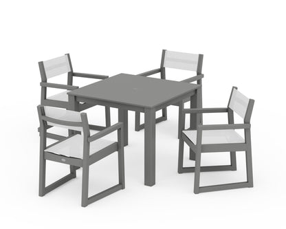 POLYWOOD® EDGE Sling Arm Chair 5-Piece Parsons Dining Set in Slate Grey / White Sling