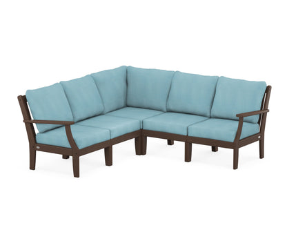 POLYWOOD® Braxton Modular 5-Piece Deep Seating Set in Mahogany / Lattice Sky Blue